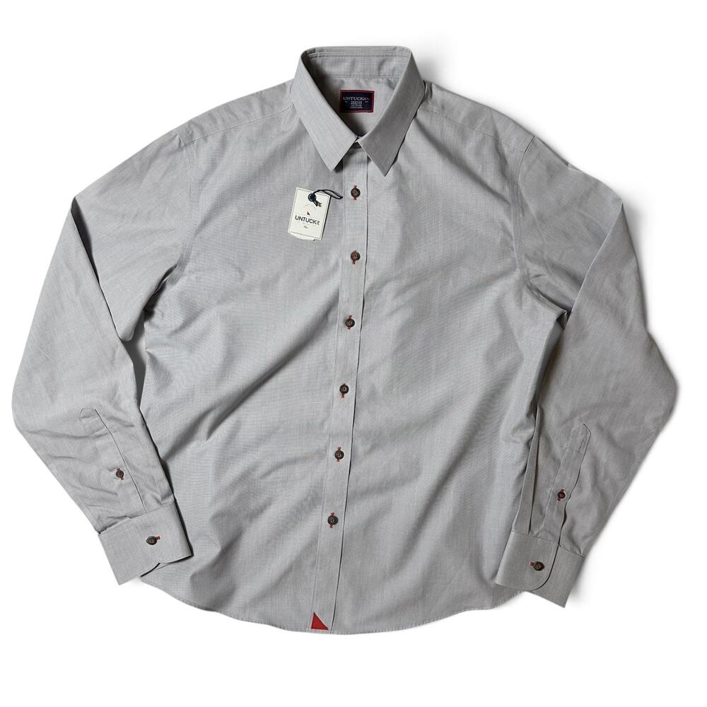 UNTUCKit Rubican Wrinkle Free Shirt Mens Size M Gray Red Stitching LS NWT